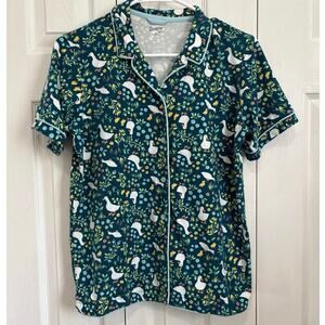 Duluth Trading Co Duck Print Pajama Top Blue Short Sleeve Stretch Sleep Shirt XS